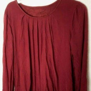 Women's Long Sleeve Scoop Neck Pleated Front Blous